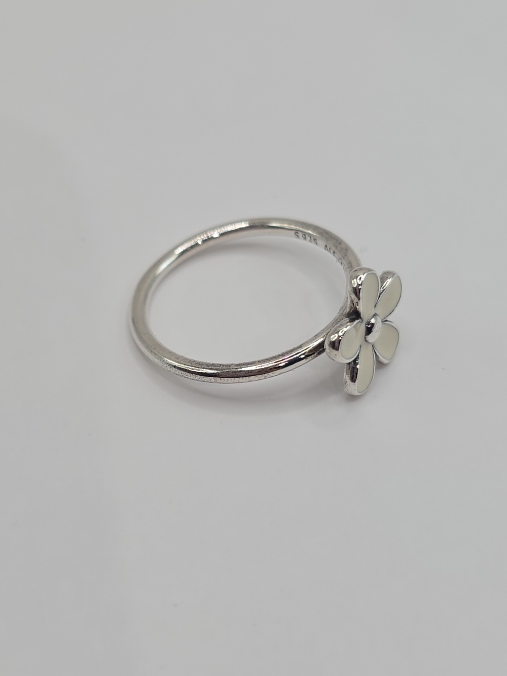 Pandora White Enamel Daisy Flower Sterling Silver Ring S925 ALE